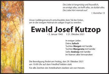 Traueranzeige von Ewald Josef Kutzop von Hersbrucker Zeitung
