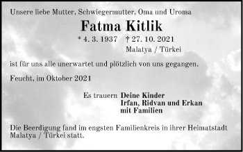 Traueranzeige von Fatma Kitlik von Der Bote