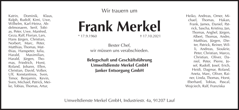  Traueranzeige für Frank Merkel vom 30.10.2021 aus Pegnitz-Zeitung