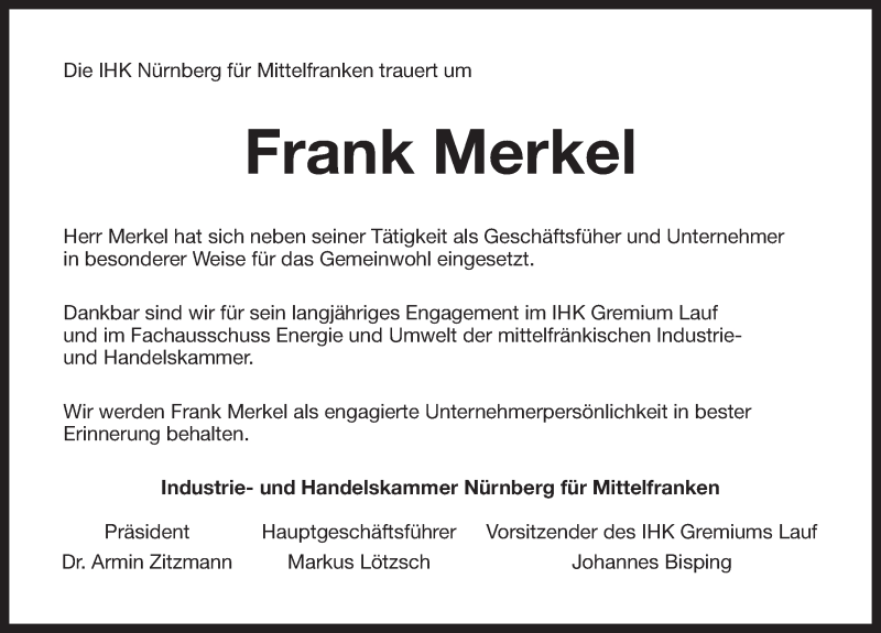  Traueranzeige für Frank Merkel vom 30.10.2021 aus Pegnitz-Zeitung