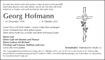 Traueranzeige von Georg Hofmann von Pegnitz-Zeitung