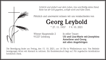 Traueranzeige von Georg Leybold von Der Bote