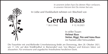 Traueranzeige von Gerda Baas von Pegnitz-Zeitung