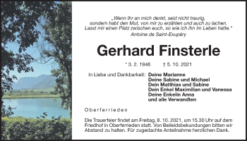 Traueranzeige von Gerhard Finsterle von Der Bote