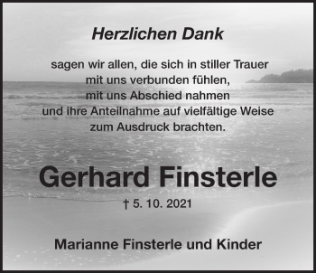 Traueranzeige von Gerhard Finsterle von Der Bote