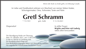 Traueranzeige von Gretl Schramm von Pegnitz-Zeitung