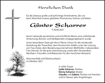 Traueranzeige von Günter Scharrer von Hersbrucker Zeitung