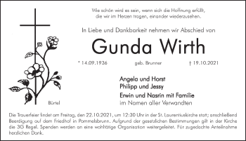 Traueranzeige von Gunda Wirth von Hersbrucker Zeitung