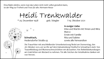 Traueranzeige von Heidi Trenkwalder von Pegnitz-Zeitung