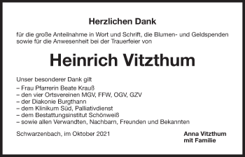 Traueranzeige von Heinrich Vitzthum von Der Bote