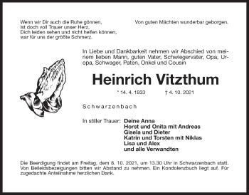 Traueranzeige von Heinrich Vitzthum von Der Bote