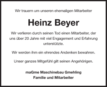 Traueranzeige von Heinz Beyer von Der Bote