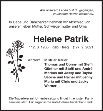 Traueranzeige von Helene Patrik von Der Bote