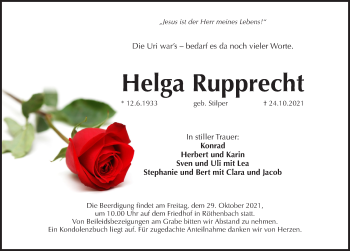 Traueranzeige von Helga Rupprecht von Pegnitz-Zeitung