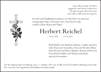 Traueranzeige von Herbert Reichel von Pegnitz-Zeitung
