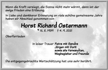 Traueranzeige von Horst Richard Ostermann von Der Bote