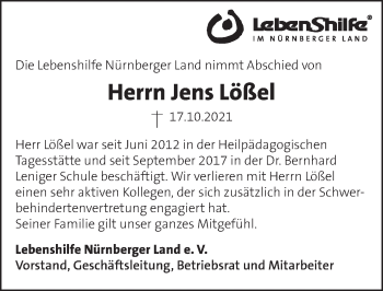 Traueranzeige von Jens Lößel von Pegnitz-Zeitung