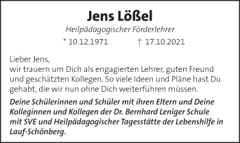 Traueranzeige von Jens Lößel von Pegnitz-Zeitung
