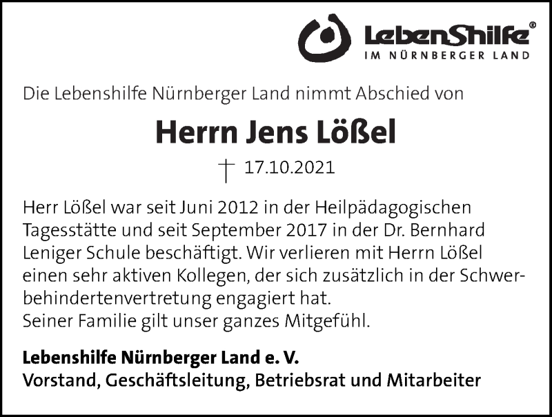  Traueranzeige für Jens Lößel vom 23.10.2021 aus Der Bote