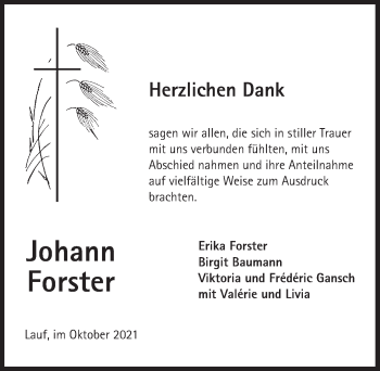 Traueranzeige von Johann Forster von Pegnitz-Zeitung