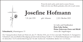Traueranzeige von Josefine Hofmann von Pegnitz-Zeitung