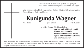 Traueranzeige von Kunigunda Wagner von Pegnitz-Zeitung