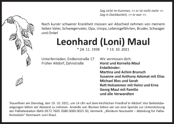 Traueranzeige von Leonhard Maul von Der Bote