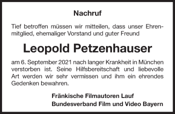 Traueranzeige von Leopold Petzenhauser von Pegnitz-Zeitung