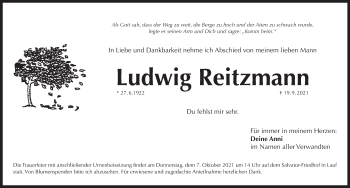 Traueranzeige von Ludwig Reitzmann von Pegnitz-Zeitung