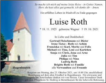 Traueranzeige von Luise Roth von Der Bote