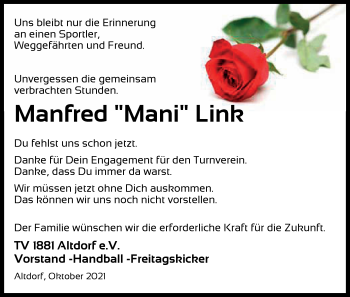 Traueranzeige von Manfred Link von Der Bote