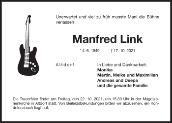 Traueranzeige von Manfred Link von Der Bote