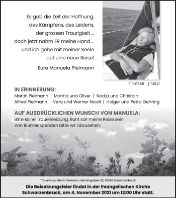 Traueranzeige von Manuela Pielmann von Der Bote