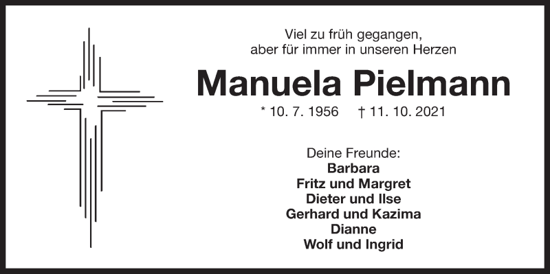  Traueranzeige für Manuela Pielmann vom 16.10.2021 aus Der Bote