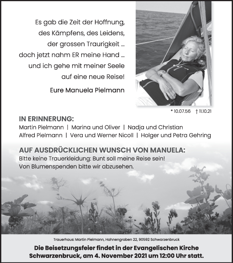  Traueranzeige für Manuela Pielmann vom 16.10.2021 aus Der Bote