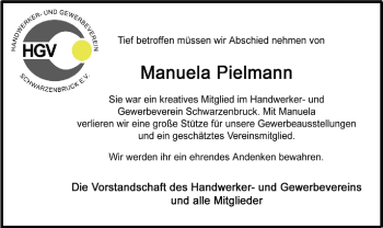 Traueranzeige von Manuela Pielmann von Der Bote