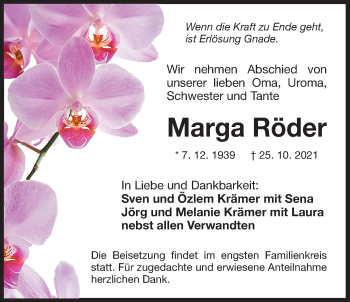 Traueranzeige von Marga Röder von Der Bote