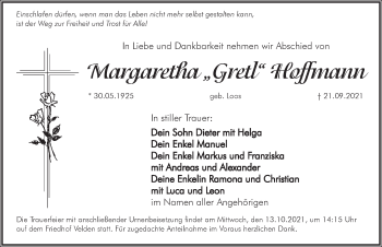 Traueranzeige von Margaretha Hoffmann von Hersbrucker Zeitung