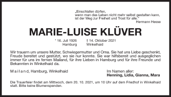 Traueranzeige von Marie-Luise Klüver von Der Bote