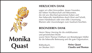 Traueranzeige von Monika Quast von Pegnitz-Zeitung