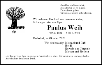 Traueranzeige von Paulus Weih von Der Bote