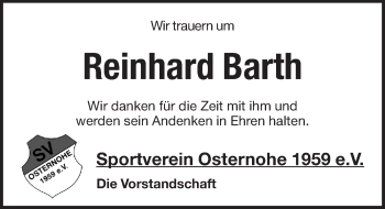 Traueranzeige von Reinhard Barth von Pegnitz-Zeitung