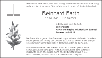 Traueranzeige von Reinhard Barth von Pegnitz-Zeitung