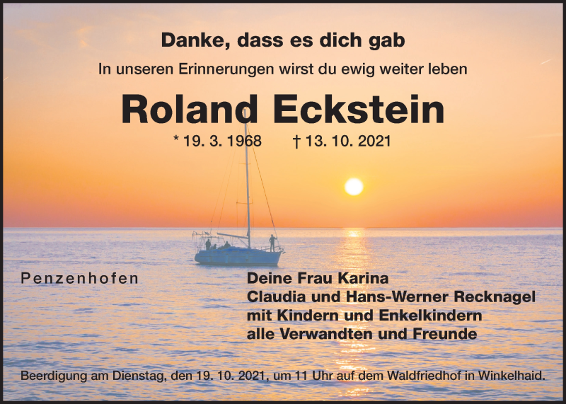  Traueranzeige für Roland Eckstein vom 16.10.2021 aus Der Bote