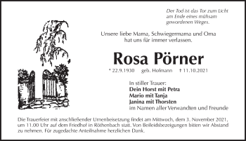 Traueranzeige von Rosa Pörner von Pegnitz-Zeitung