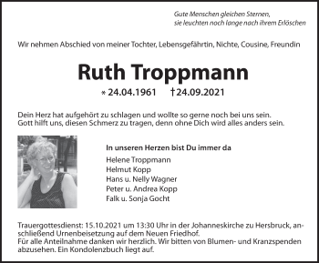 Traueranzeige von Ruth Troppmann von Hersbrucker Zeitung