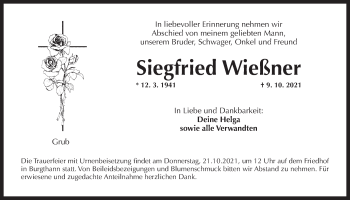 Traueranzeige von Siegfried Wießner von Der Bote