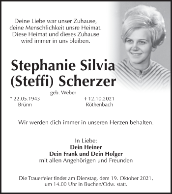 Traueranzeige von Stephanie Silvia Scherzer von Pegnitz-Zeitung