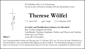 Traueranzeige von Therese Wölfel von Pegnitz-Zeitung