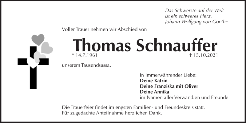  Traueranzeige für Thomas Schnauffer vom 20.10.2021 aus Pegnitz-Zeitung